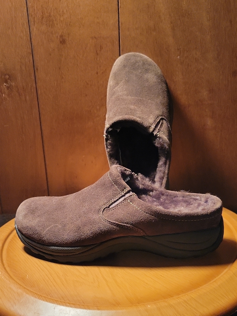 L. L. Bean Women's Suede Slip-On Clog in Brown with Plush Lining